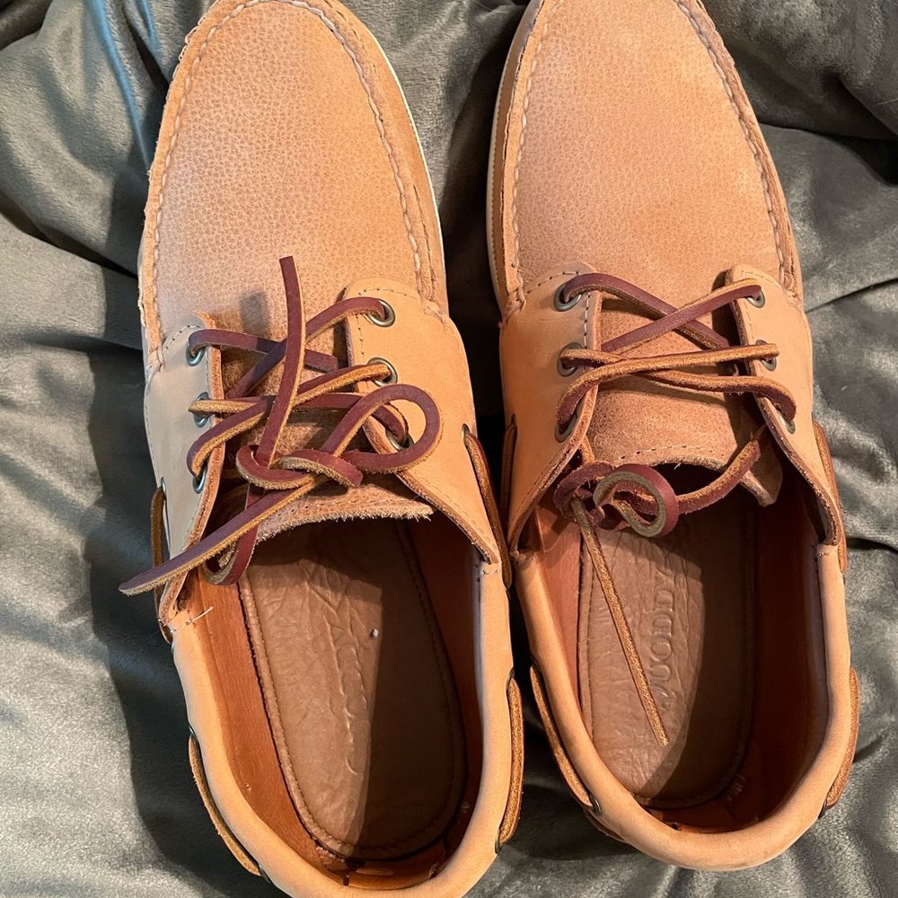 Quoddy Tan Leather Boat Shoes 9-D